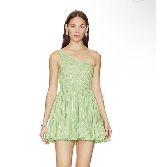 Sundress Brand Revolve Joe Short One Shoulder Athene Lime Green Cotton NWT M/L - Picture 1 of 12